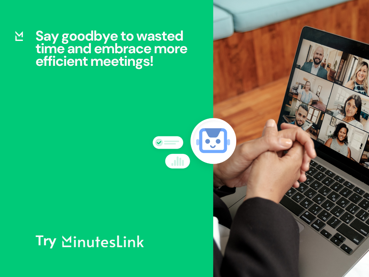 A person joins a video meeting while using MinutesLink to streamline tasks and make meetings more efficient.