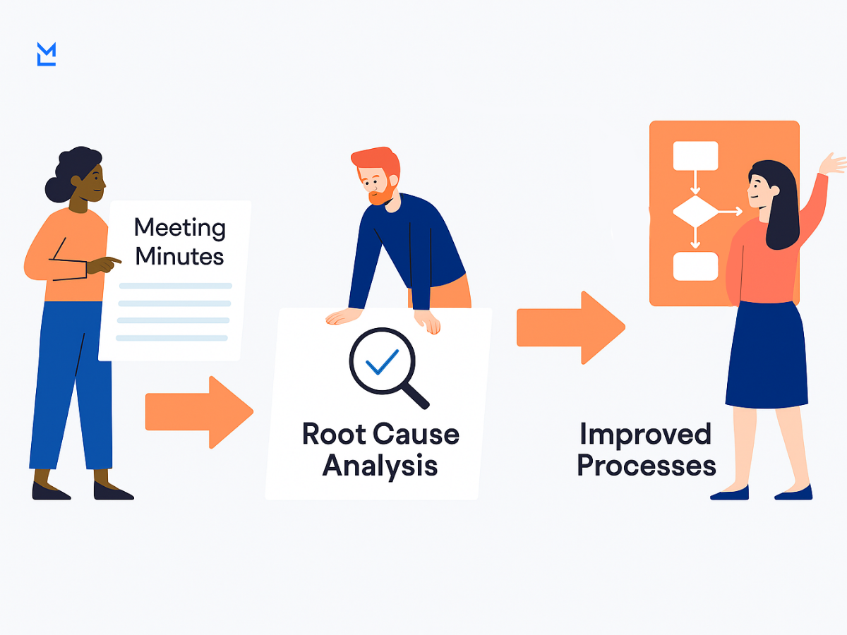 Three-step workflow with team illustrations.