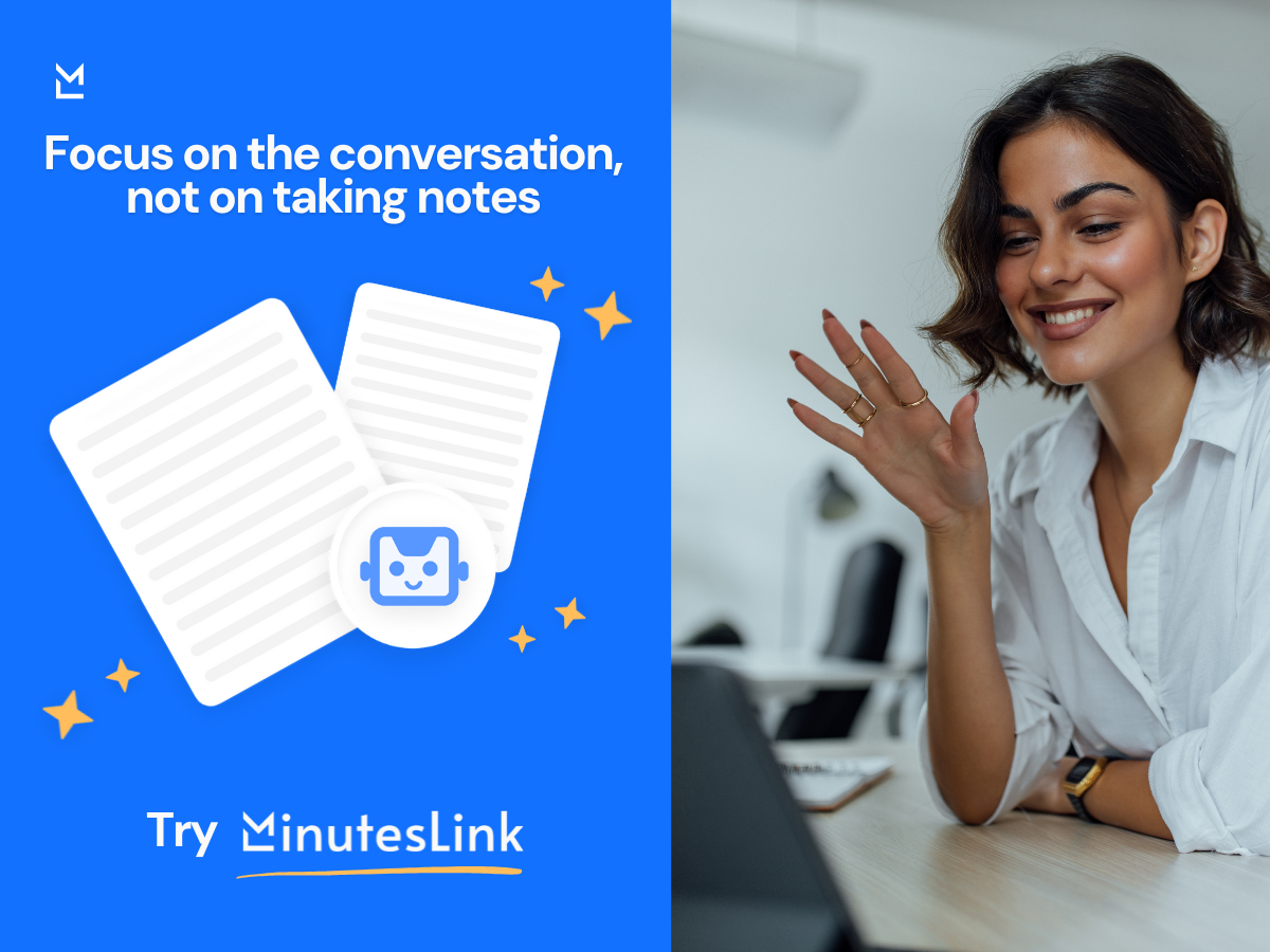 Person in virtual meeting using MinutesLink.