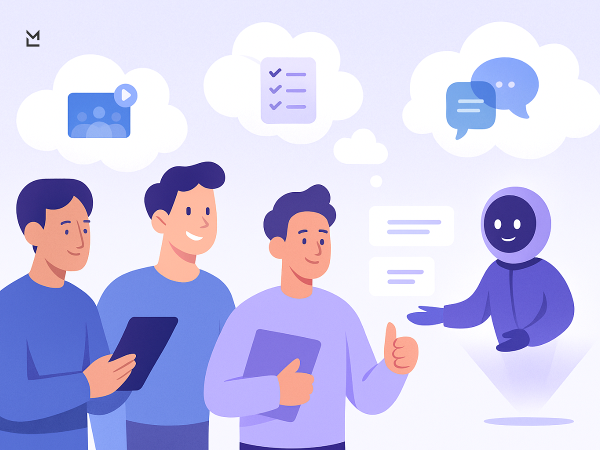 Team interacts with friendly AI assistant