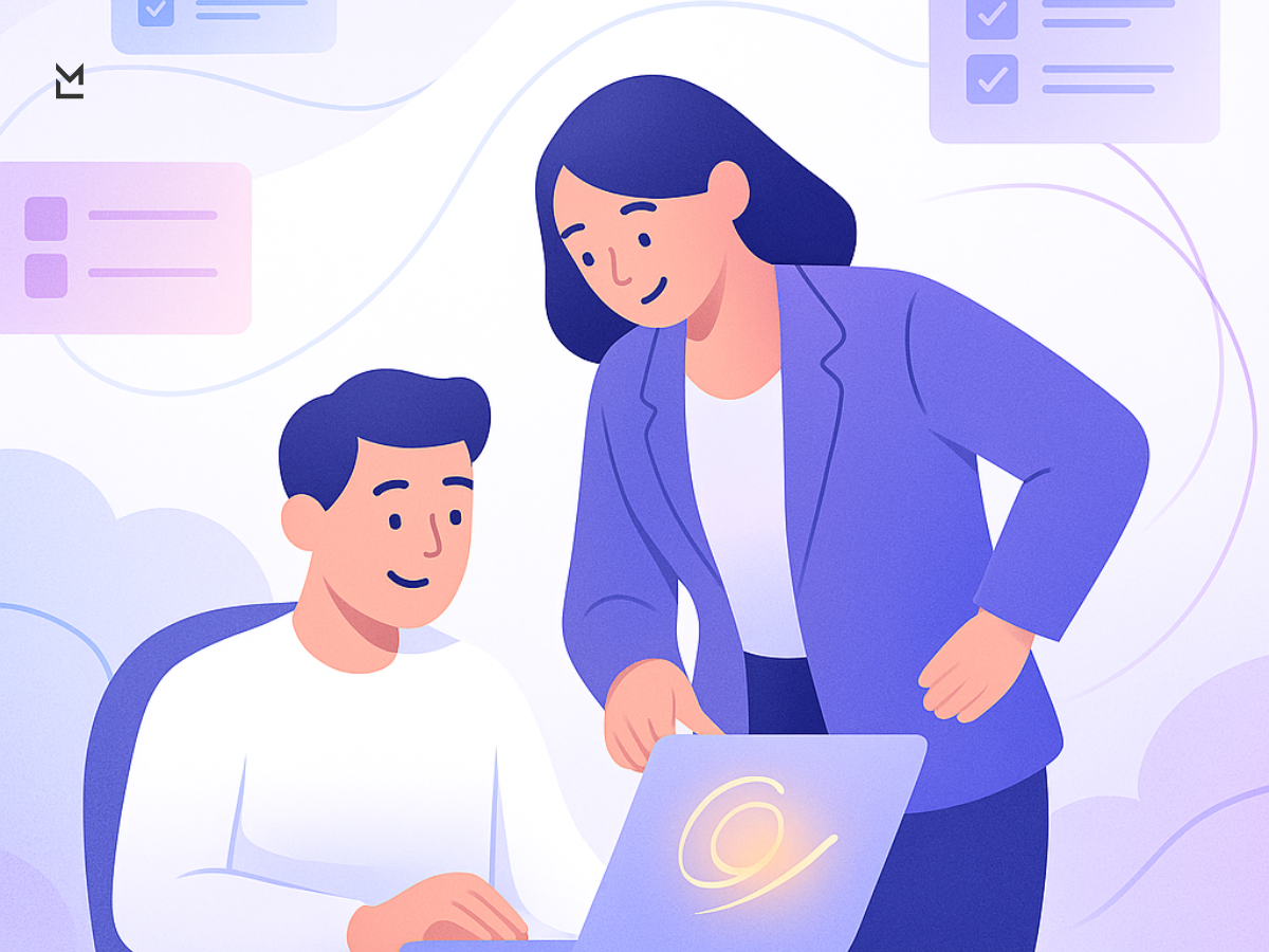 Mentor explains tasks to new hire