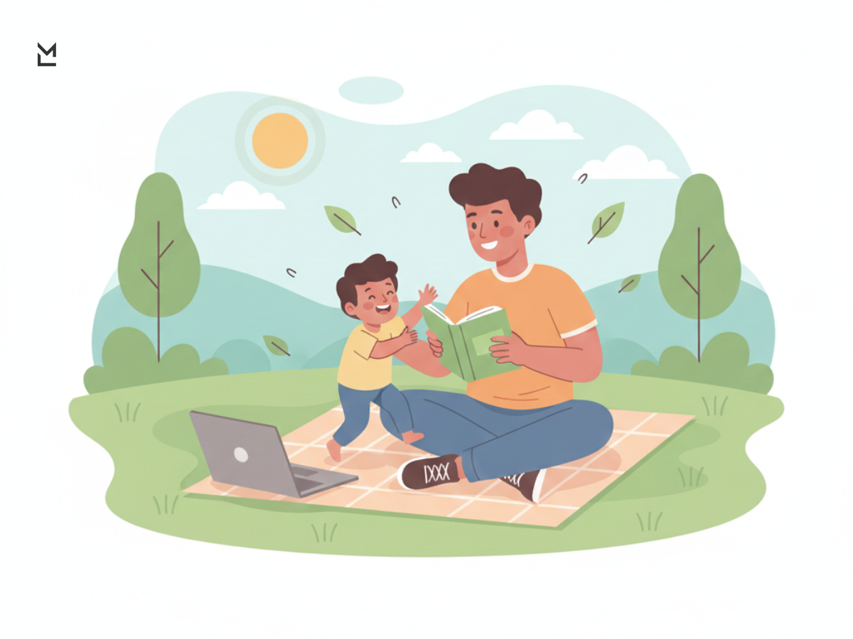 Relaxed outdoor moment with shared reading