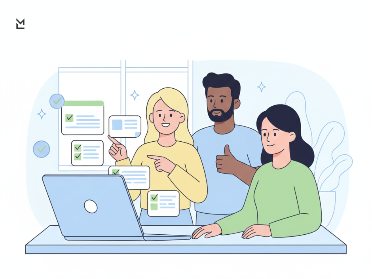 Team collaborating with organized task flow