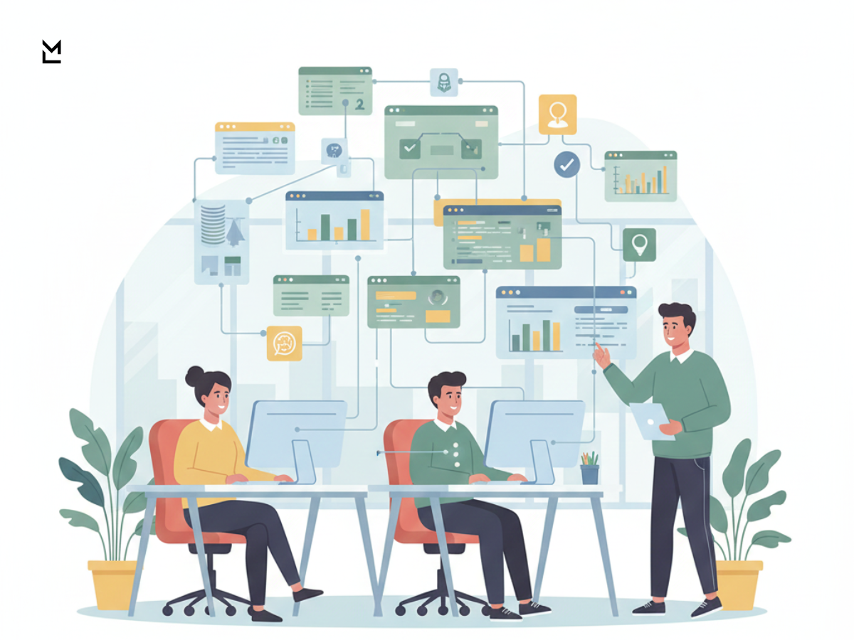Teamwork with charts and digital interfaces