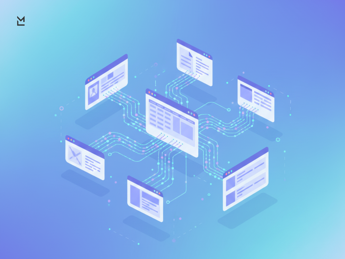 Isometric view of digital platforms exchanging automated data