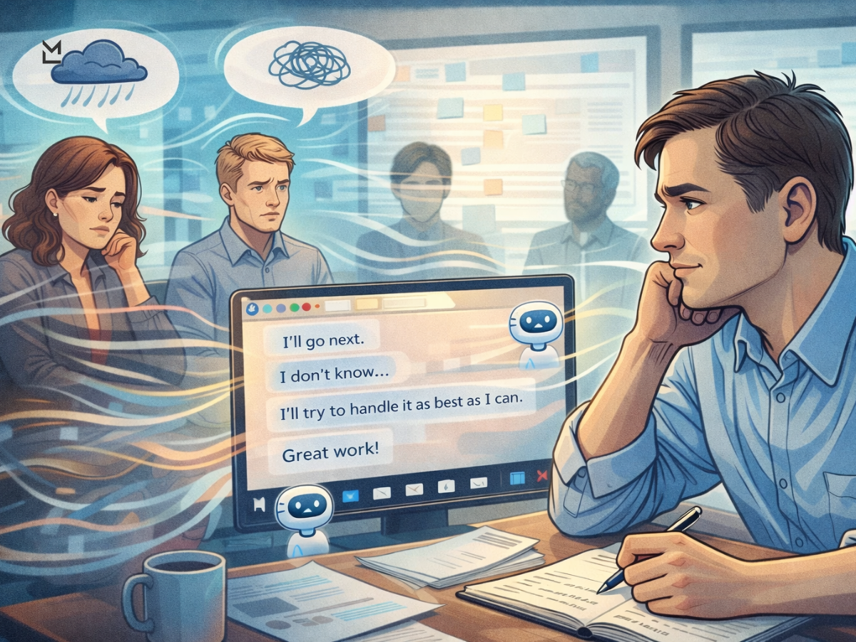 Focused listener engaged in virtual team meeting