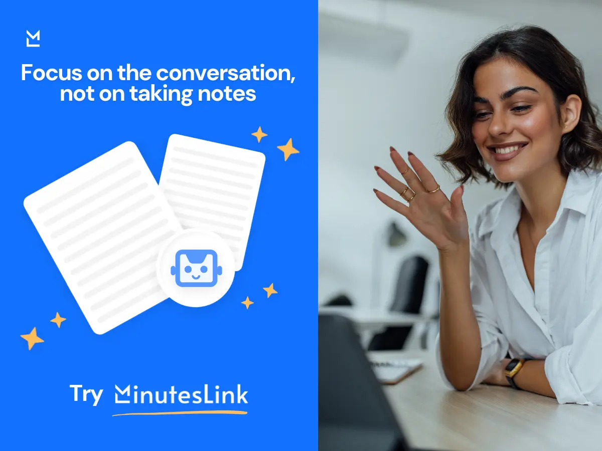 Person in virtual meeting using MinutesLink.