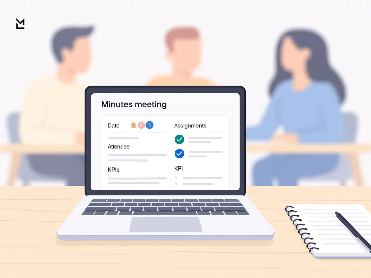 Laptop showing structured meeting minutes