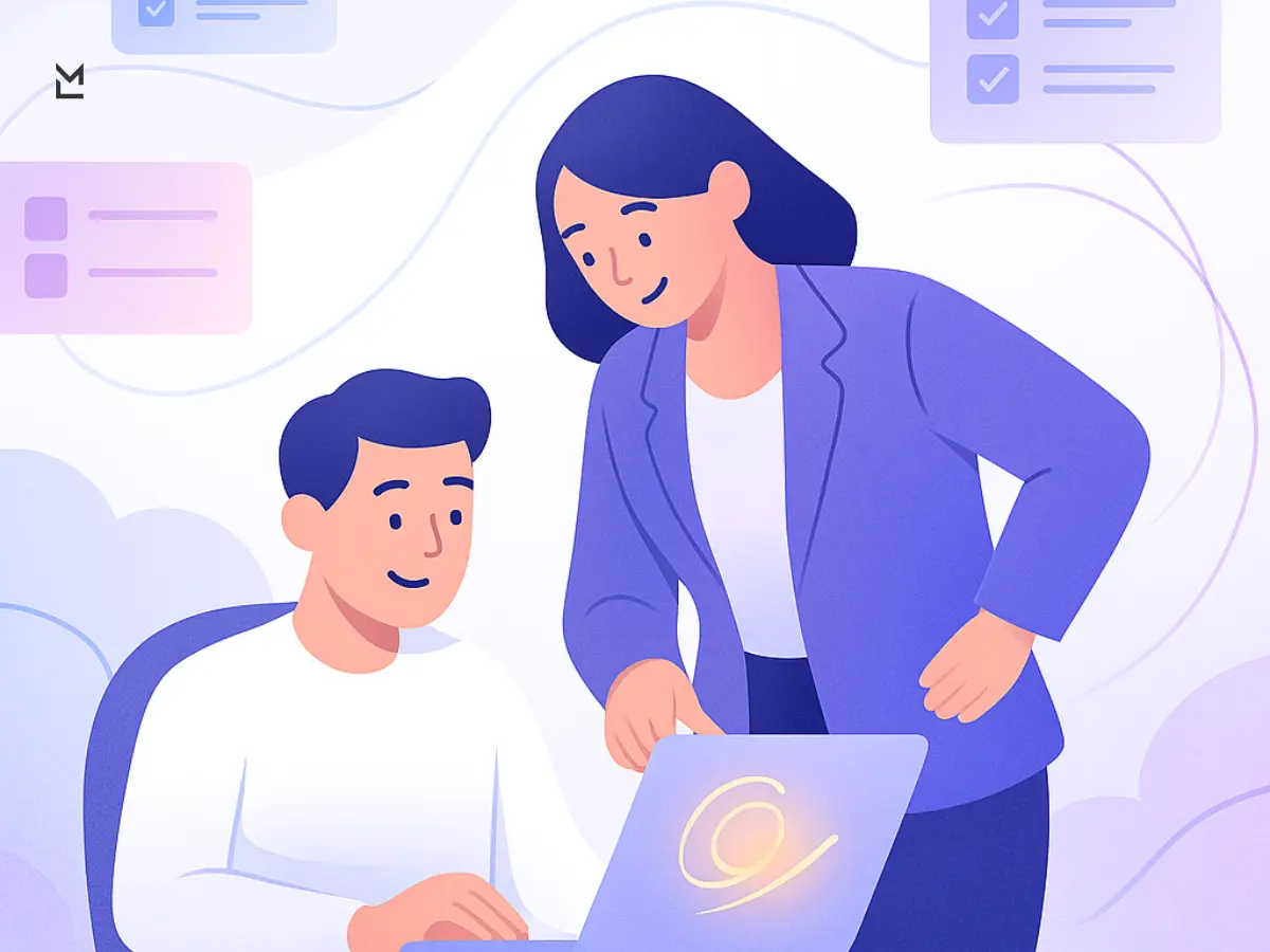 Mentor explains tasks to new hire