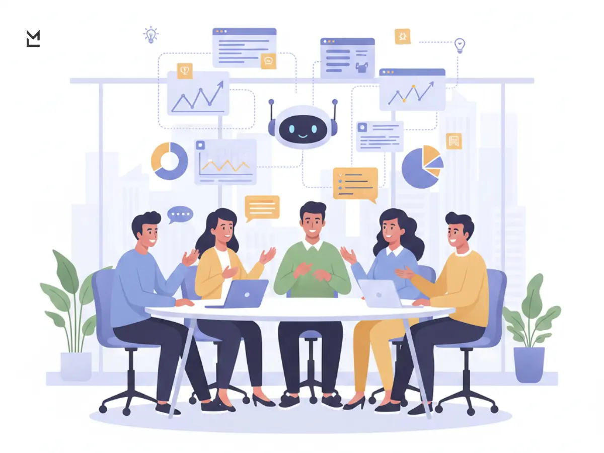 Team meeting with AI data elements