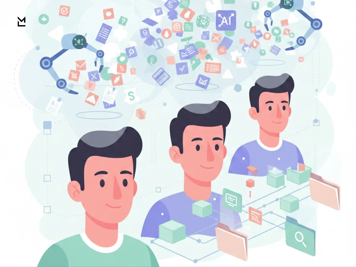 AI-powered workflow with digital data icons