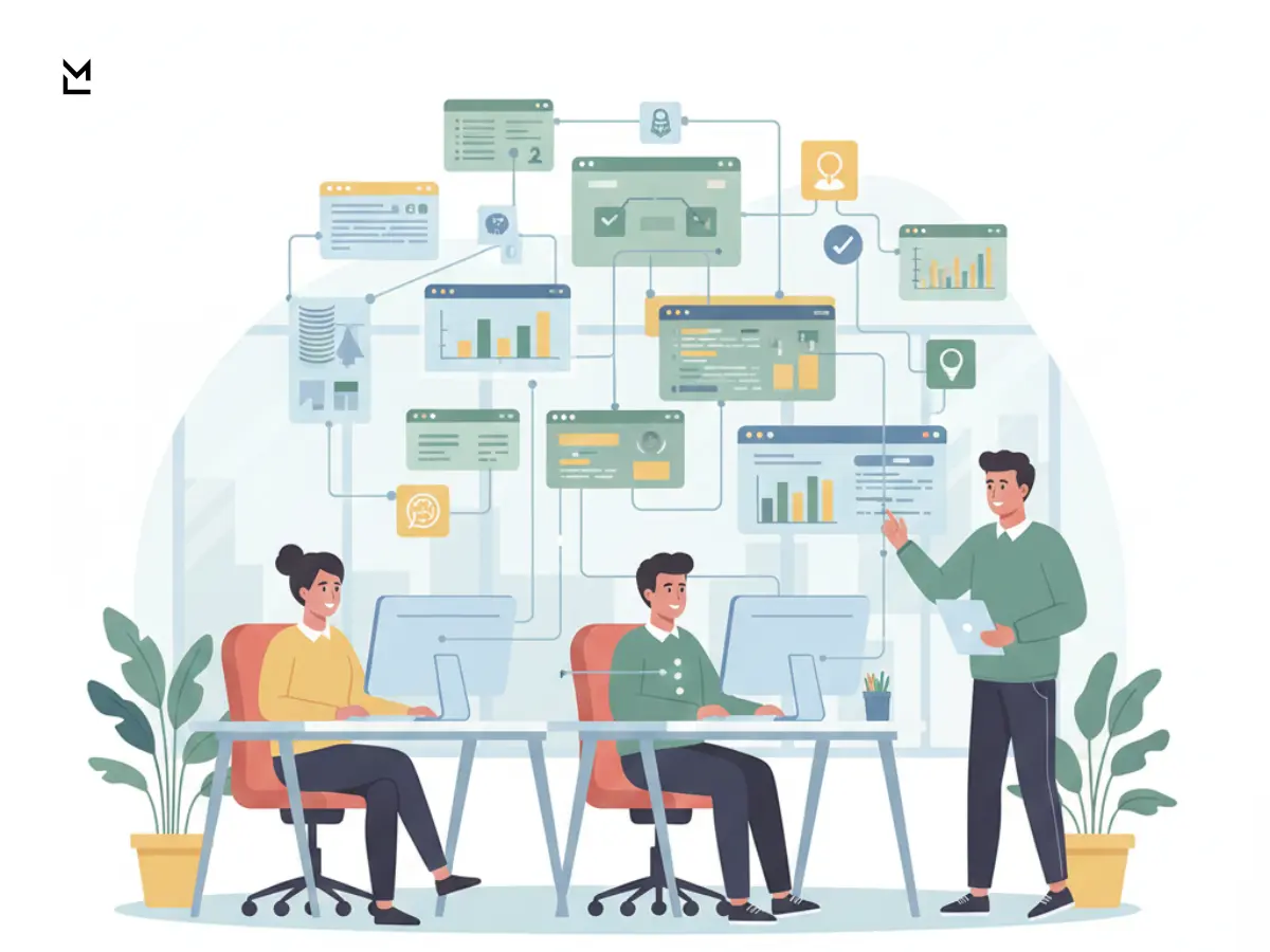 Teamwork with charts and digital interfaces