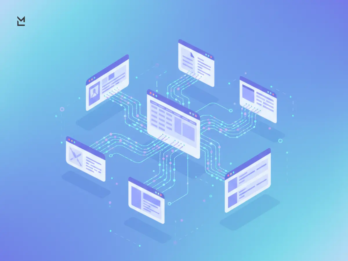 Isometric view of digital platforms exchanging automated data