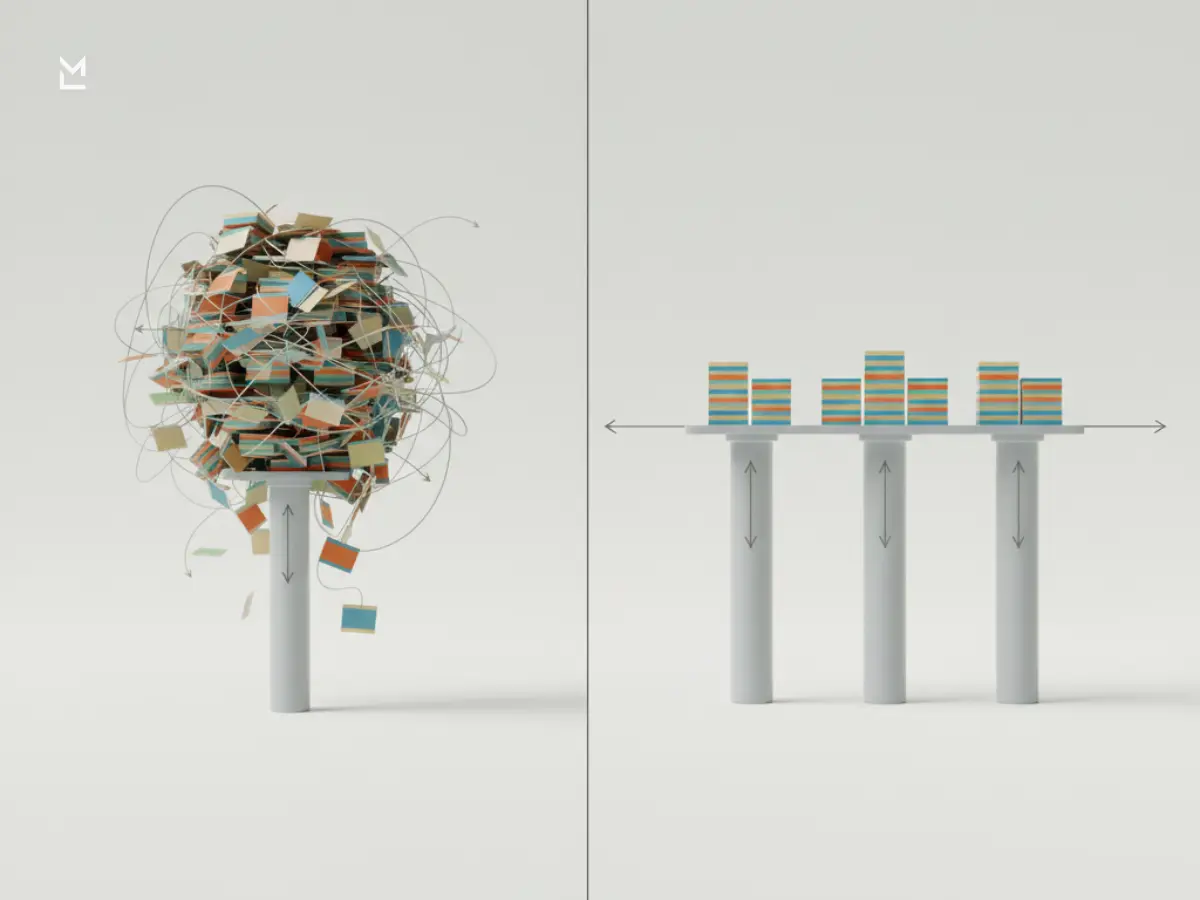 Visual metaphor of balanced versus overloaded tasks.