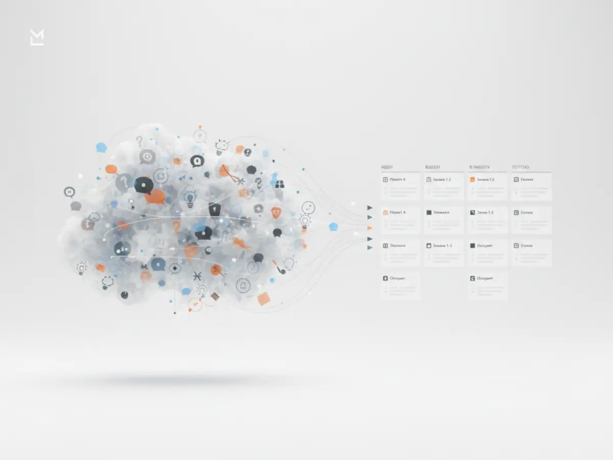 Ideas from cloud turning into action cards.