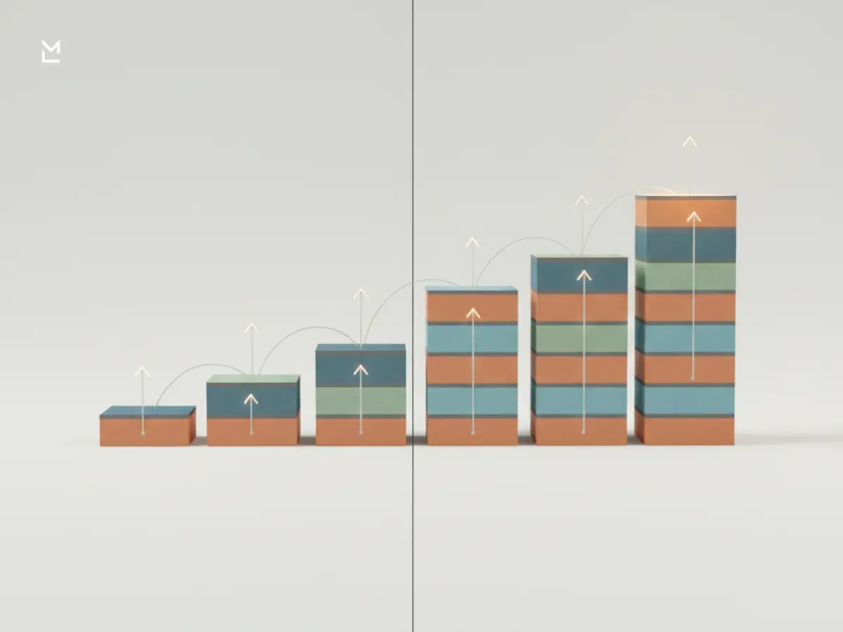 Sequential steps showing steady growth over time.