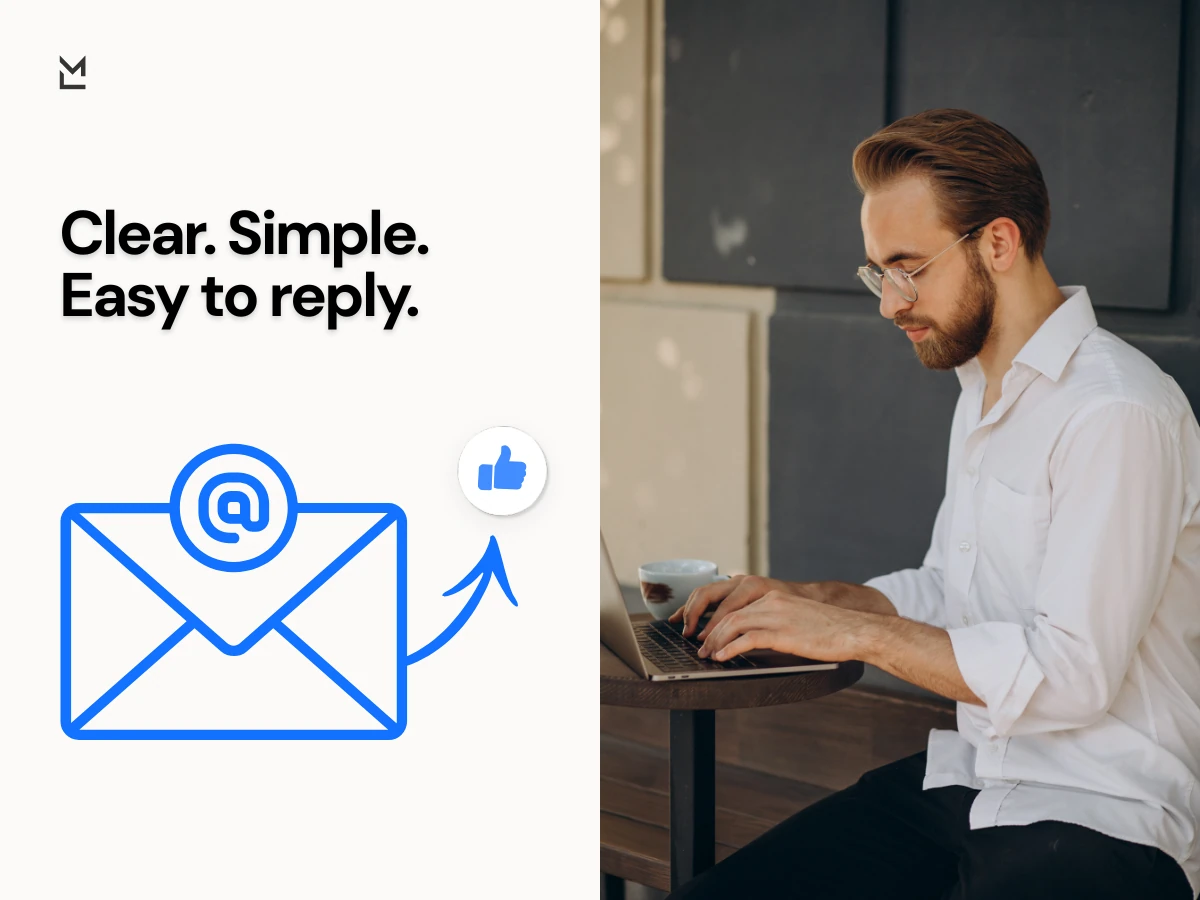 Person writing a clear follow-up email on a laptop