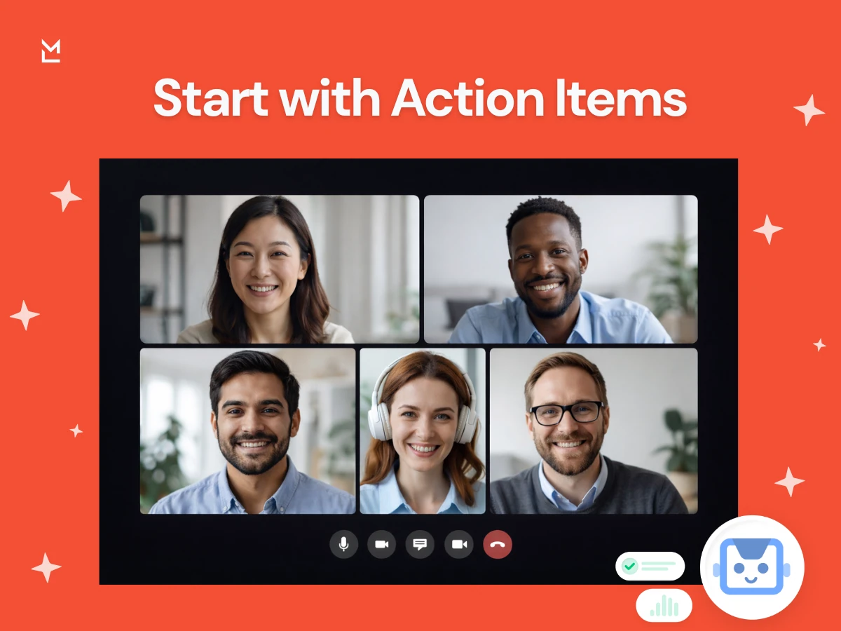 Team video call reviewing meeting action items