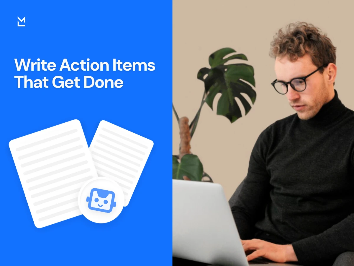 Man writing clear action items on laptop