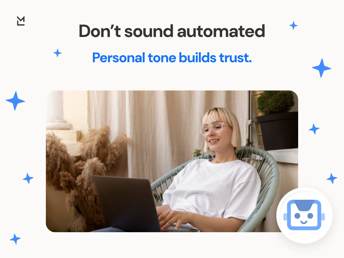 Woman writing friendly reminder email calmly