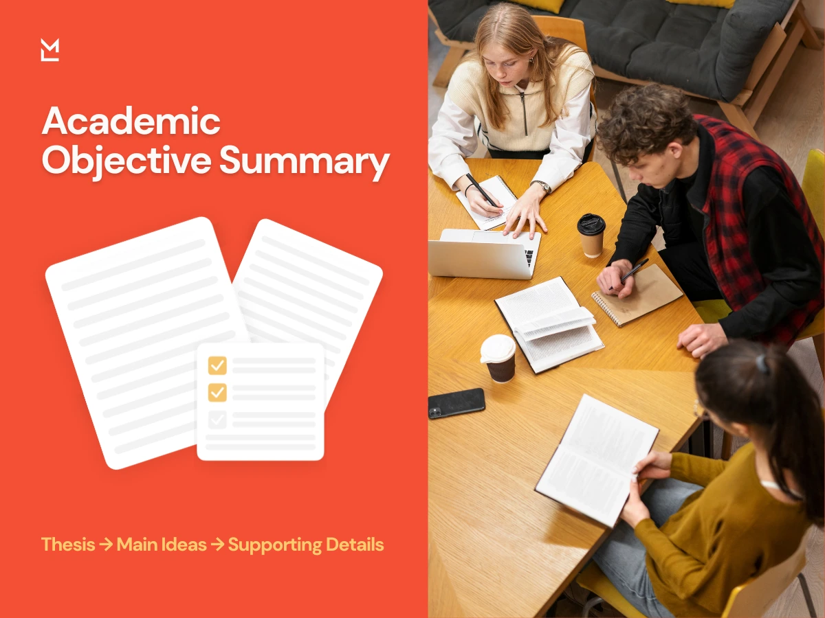 Academic objective summary showing thesis, main ideas, supporting details