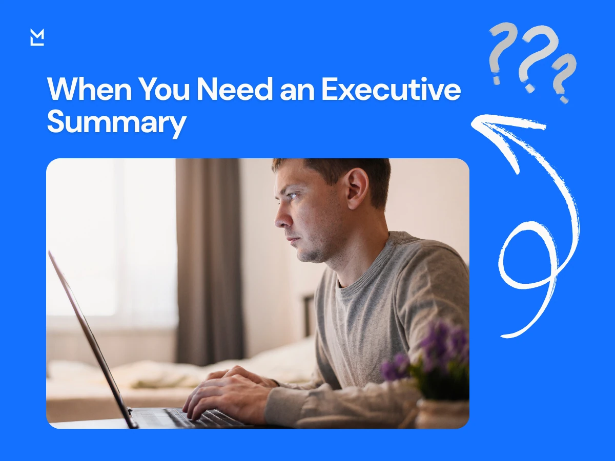 Business professional writing executive summary for project proposal