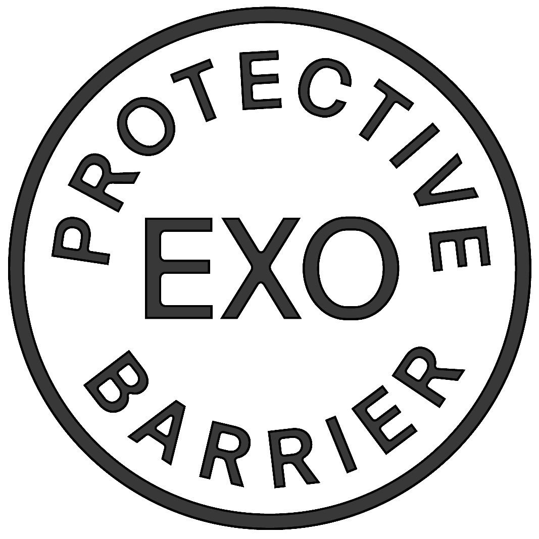 Circular badge with the word EXO in the center and PROTECTIVE BARRIER around the edge.