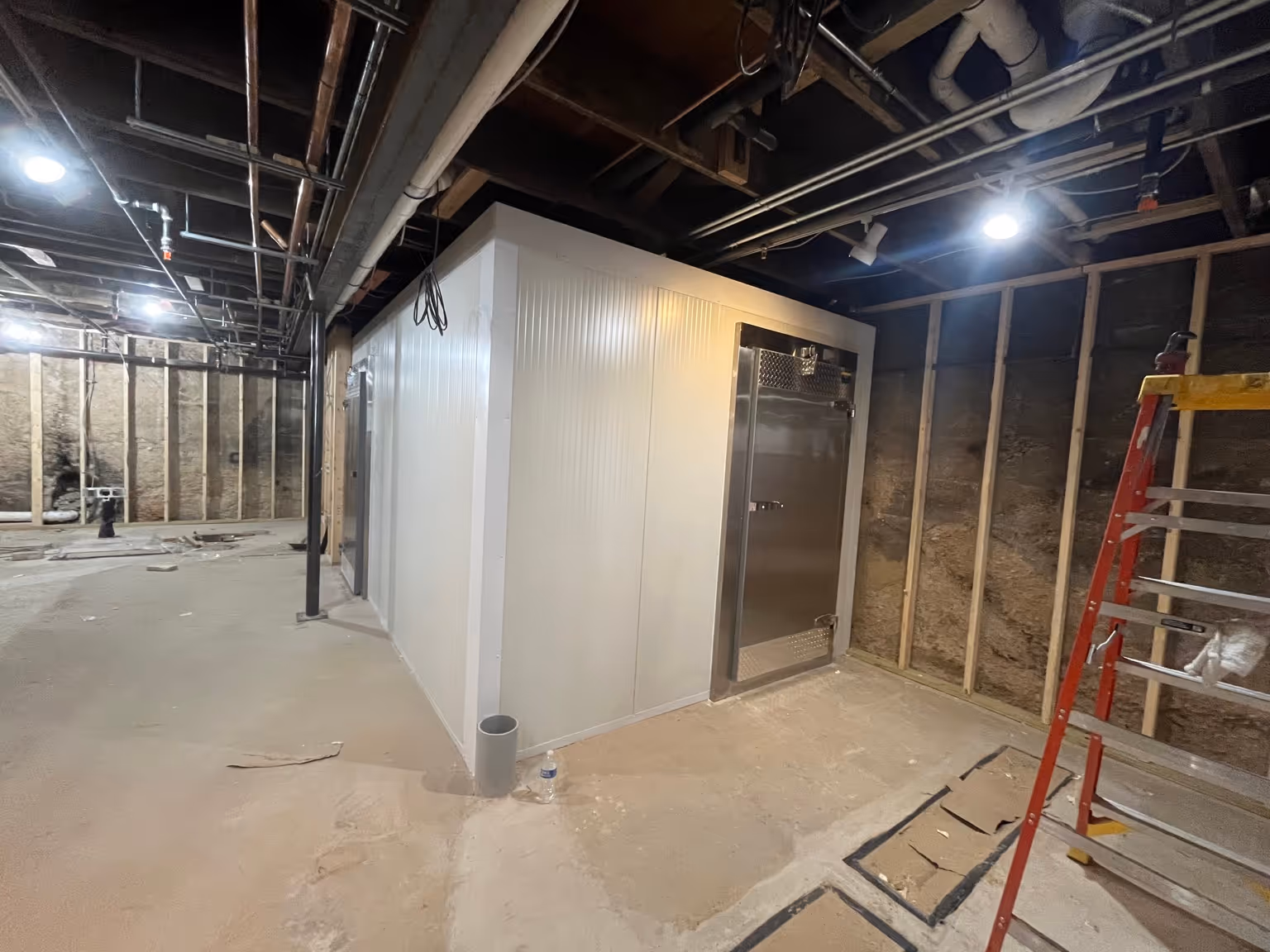 Floral walk-in cooler with glass door for restaurant