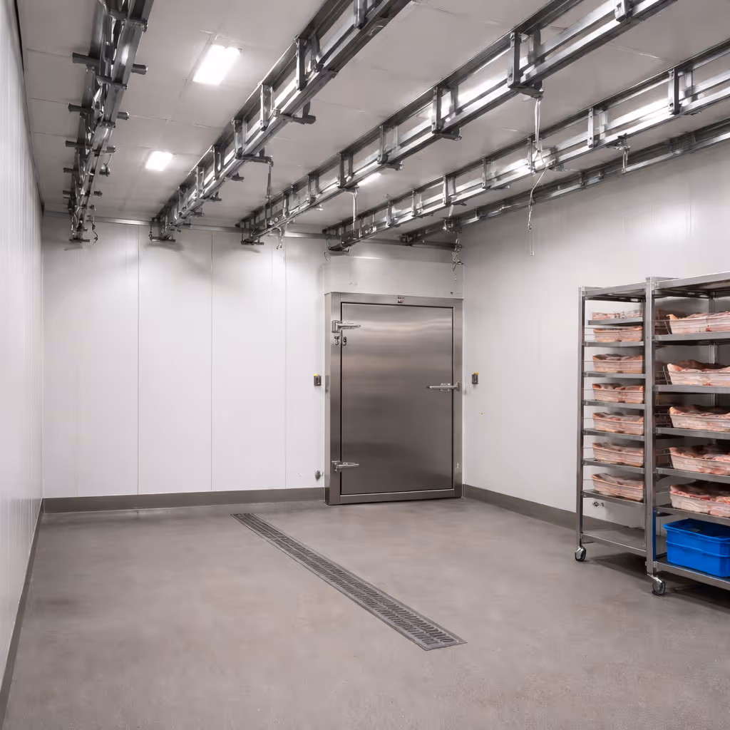 Meat processing cold room with insulated panels