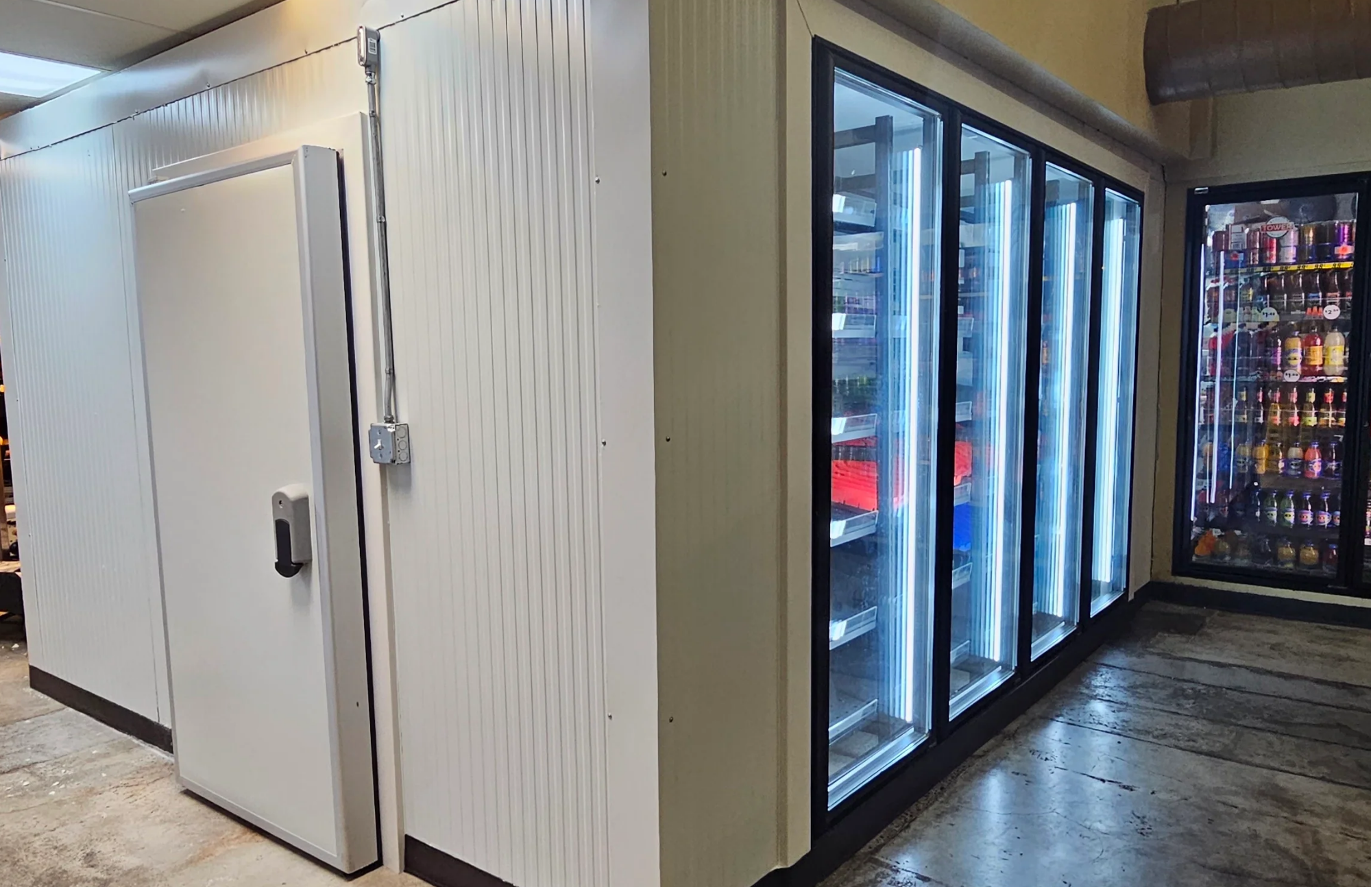 Walk-in cooler with glass display doors for c-store