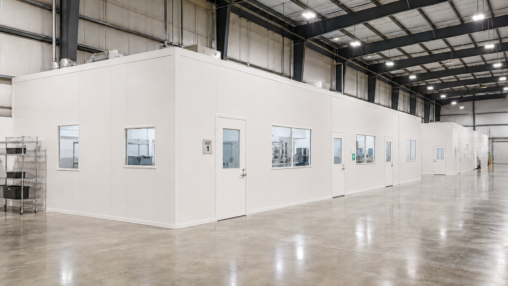 Sanitary room with flush white wall panels and CoRound hygienic PVC coving
