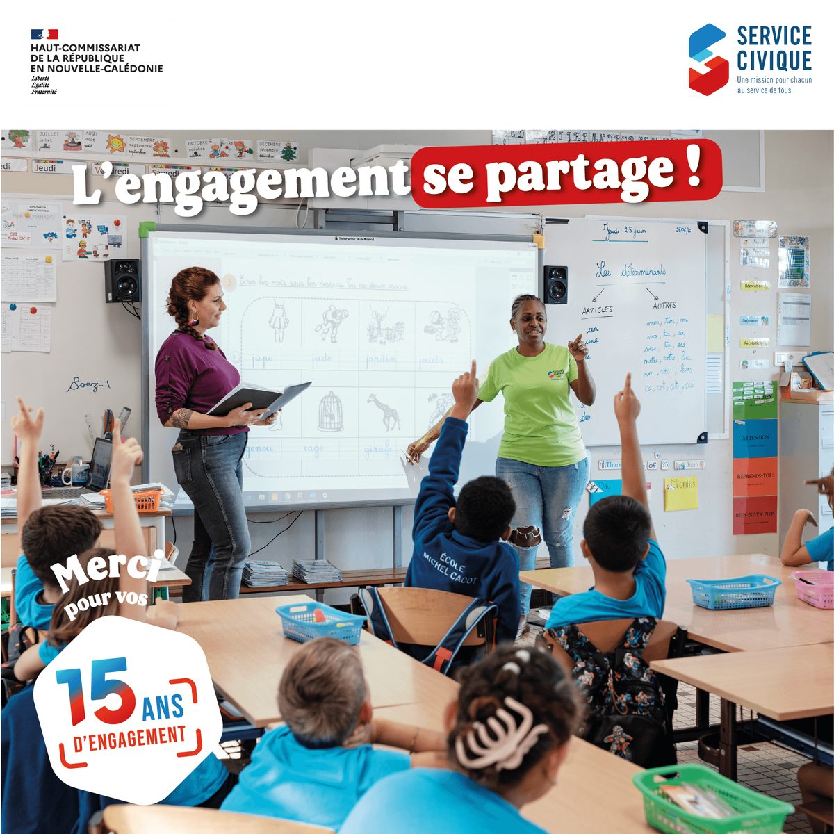 Visuel réseaux sociaux Service civique, volontaire en classe