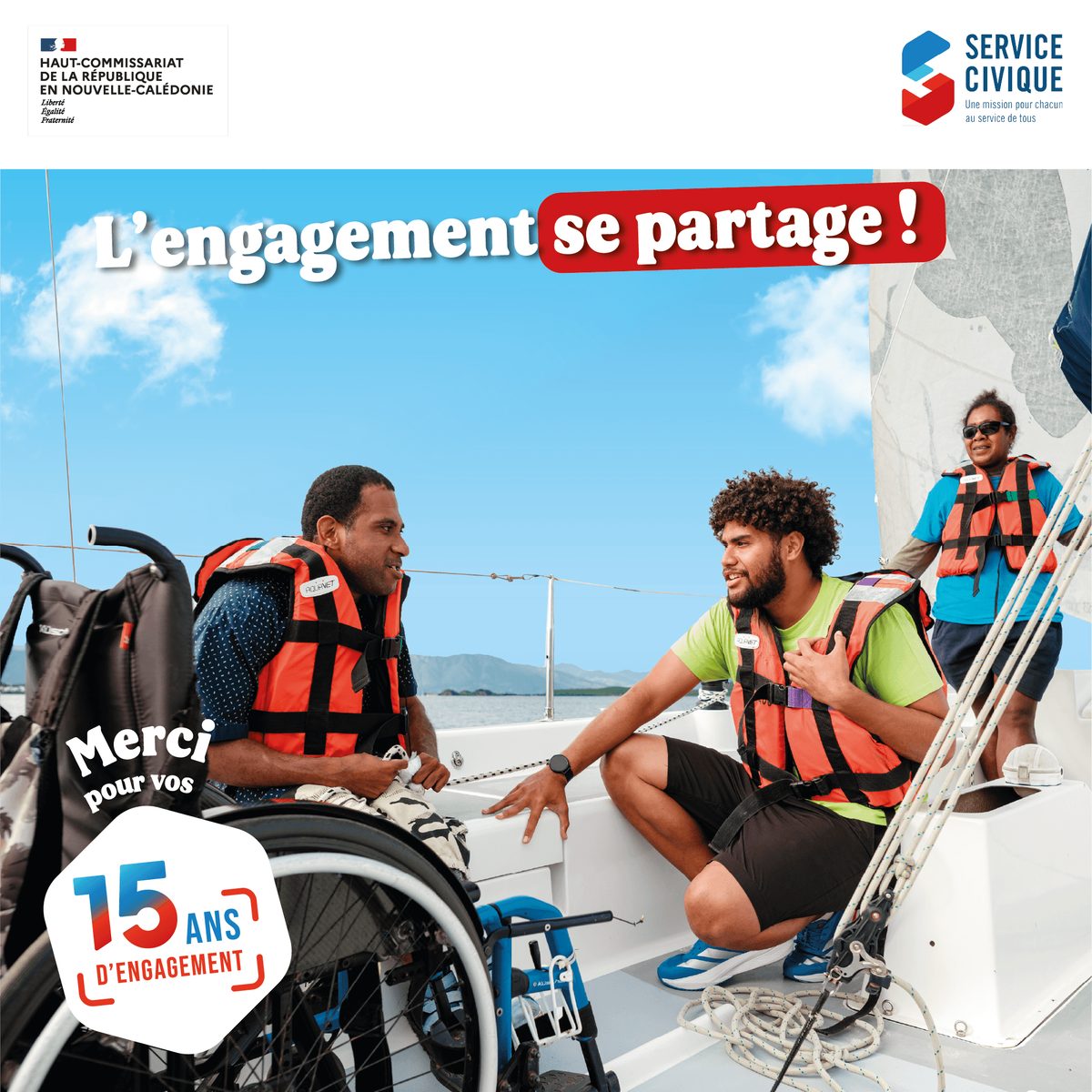 Visuel réseaux sociaux Service civique, volontaires en activité nautique