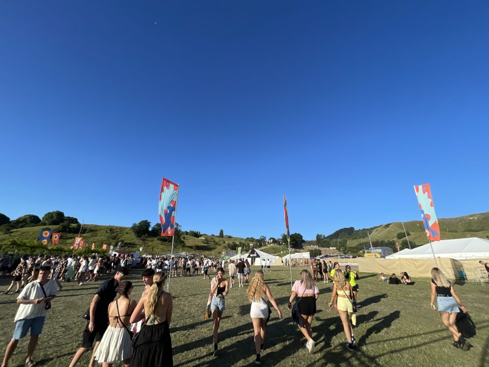 Festival attendees enjoying Rhythm and Vines in Gisborne, New Zealand during the summer music festival.