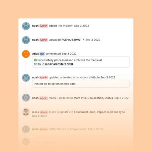 Image showing Atlos activity feed UI