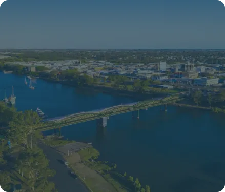 Evening view of Bundaberg's town square with the clock tower.