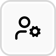 Icon representing a user with a gear, symbolizing user settings, configuration, or administrative controls.