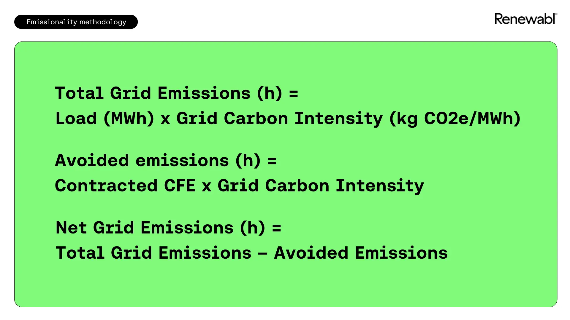 Emissionality calculations on Renewabl