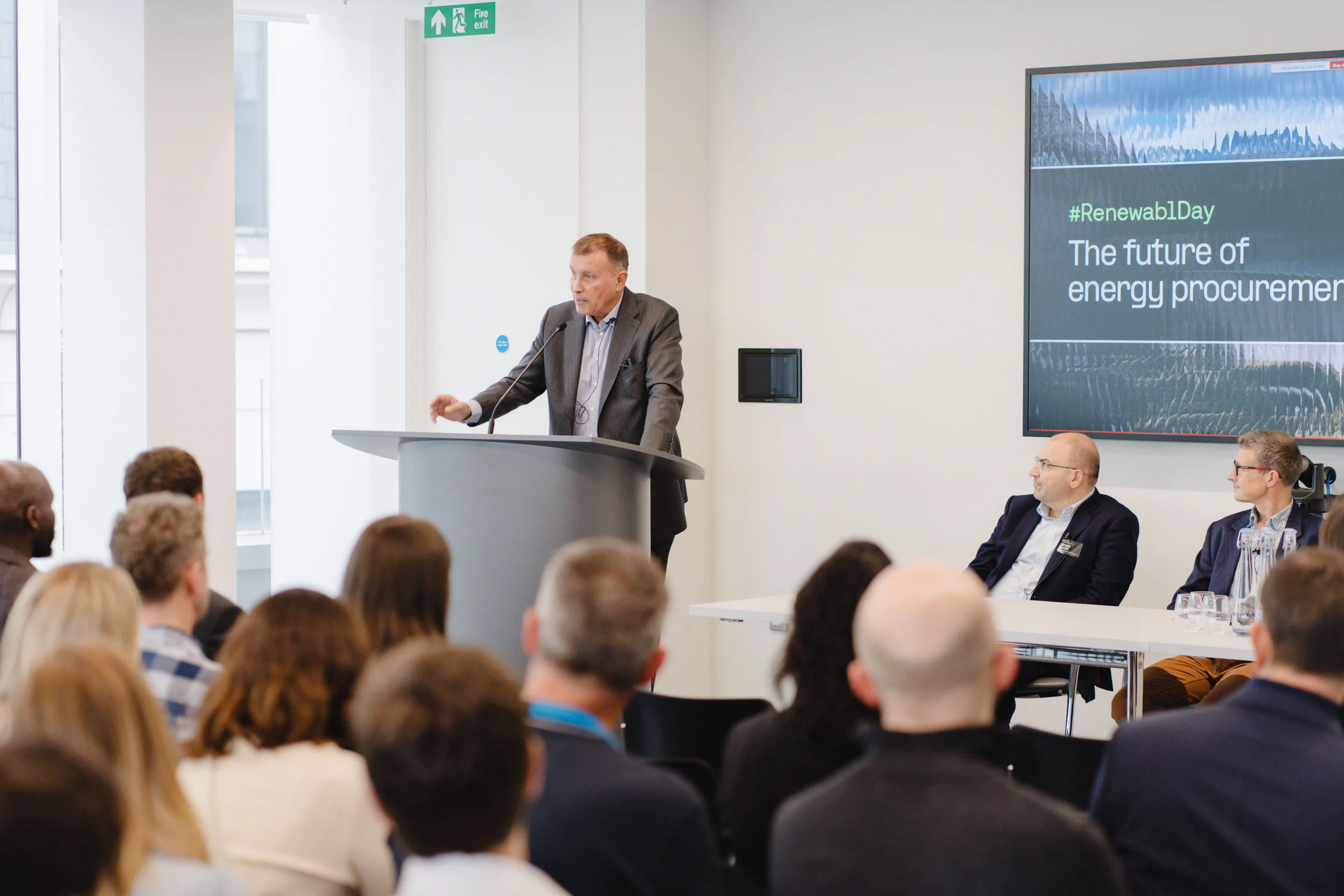 Laurent Segalen moderating Renewabl Day 2024 featuring Afry, KPMG, and S&P Global