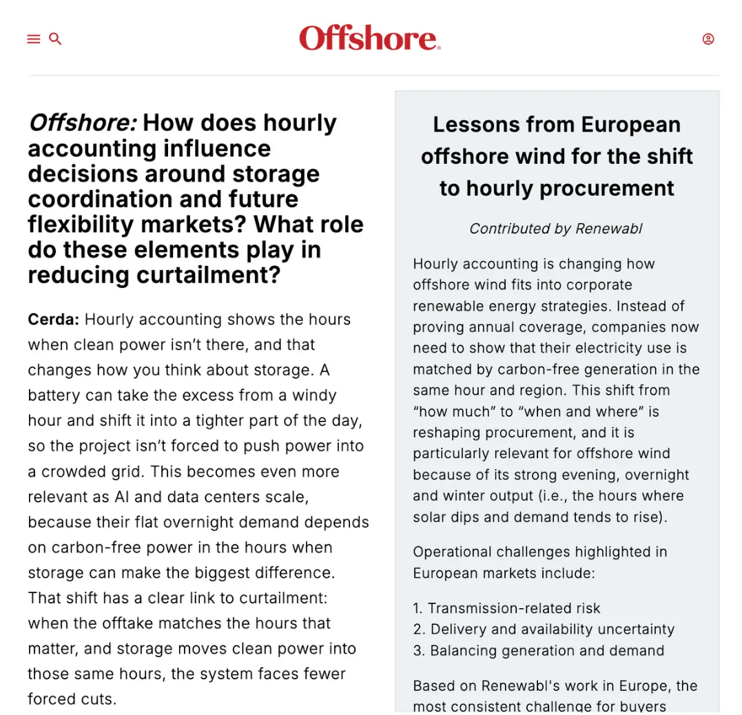Offshore magazine preview of the interview with JP Cerda at Renewabl