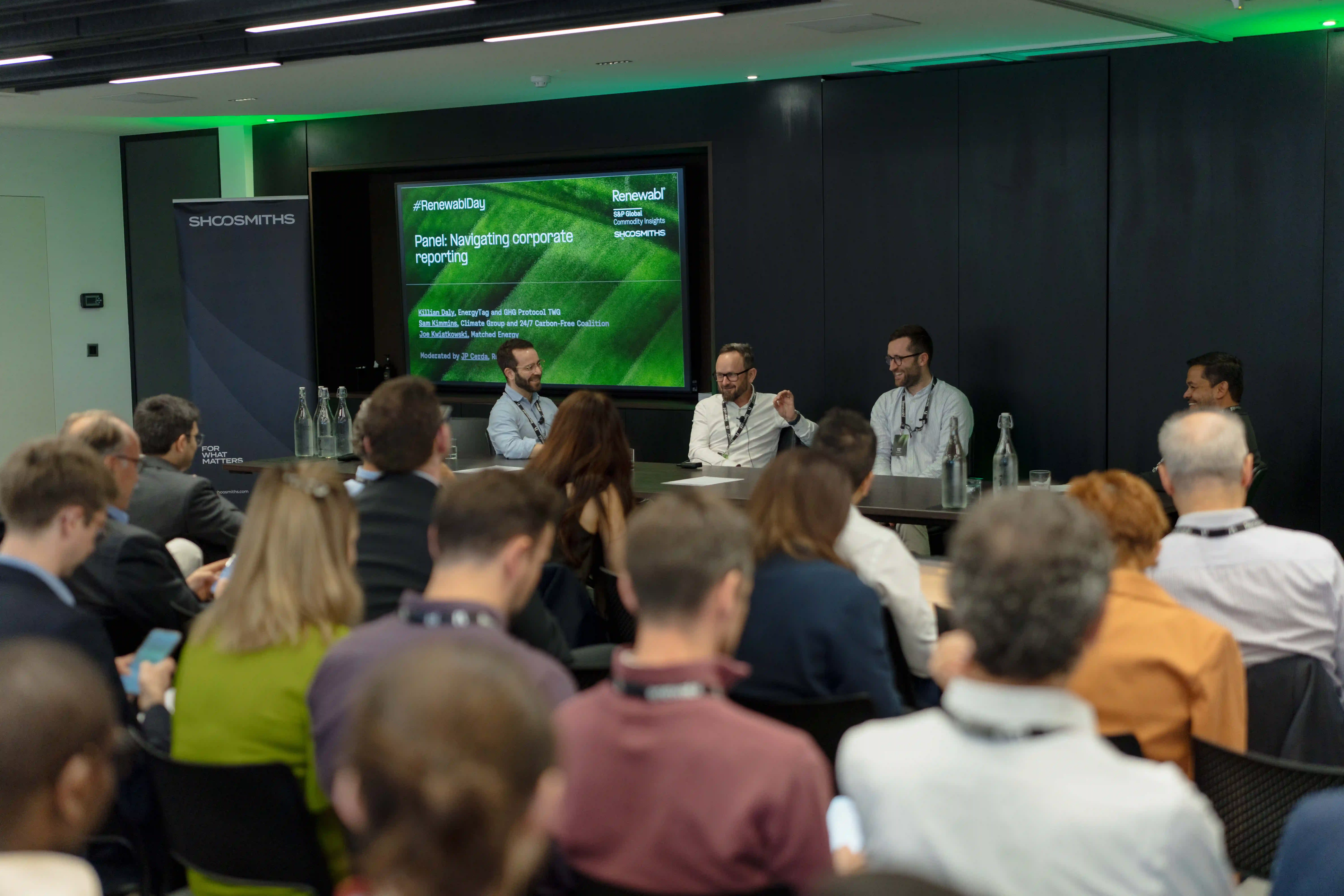 JP Cerda moderating a corporate reporting panel at Renewabl Day with Climate Group and EnergyTag