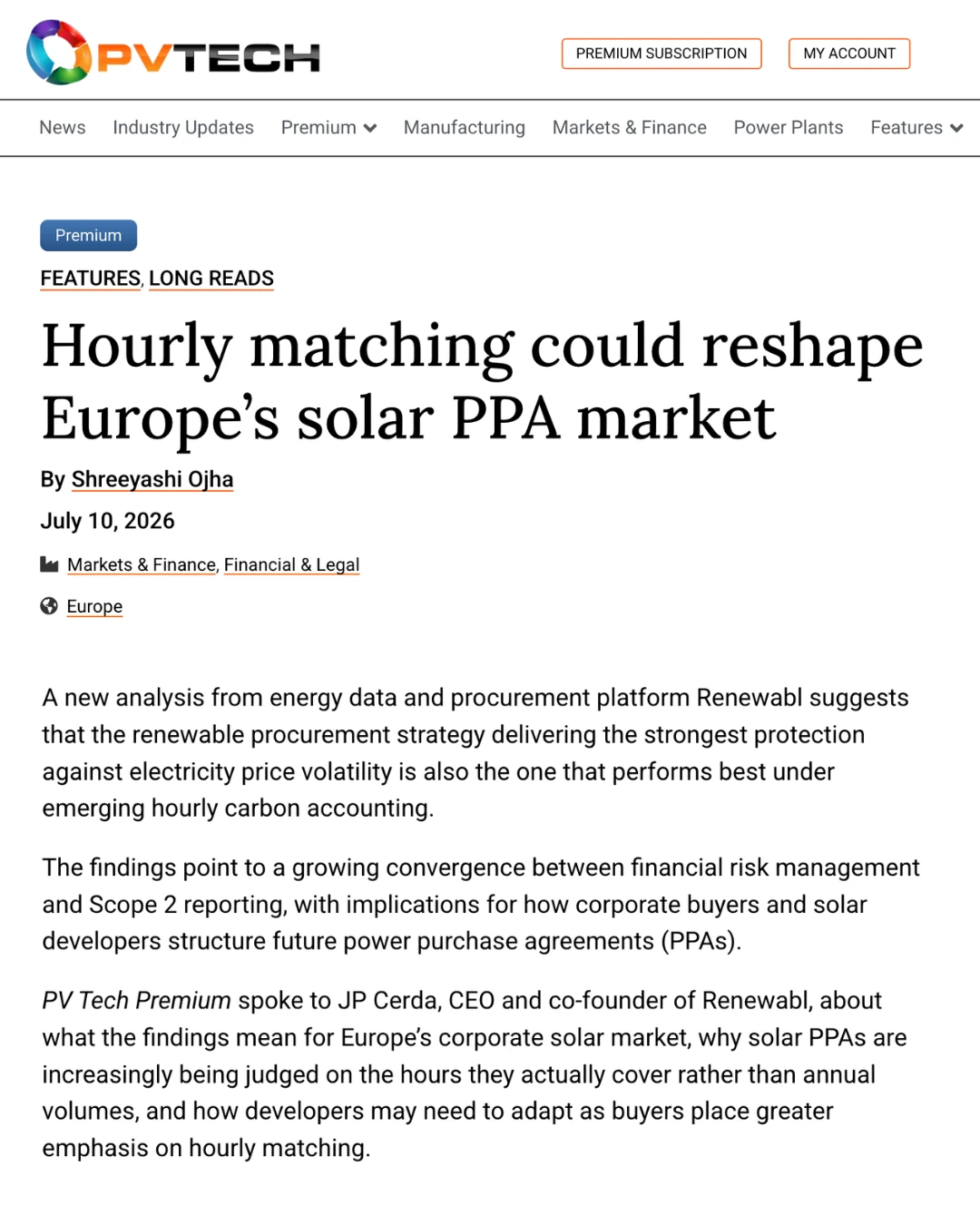 PV Tech interviewed JP Cerda - article opening section