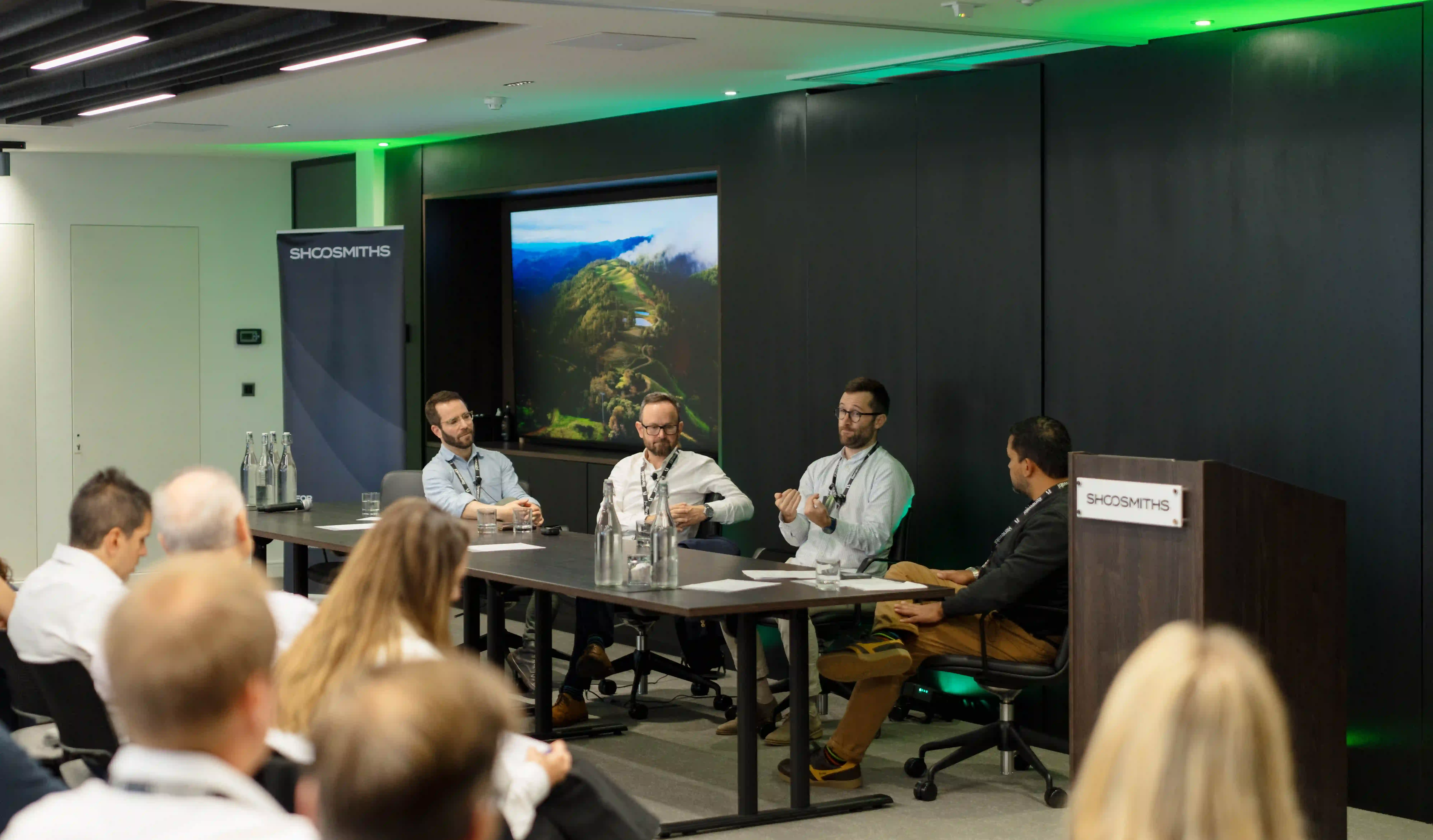 Renewabl Day 2025 panel on corporate reporting with – left to right – Joe Kwiatkowski from Matched Energy, Sam Kimmins from Climate Group, Killian Daly from EnergyTag, and JP Cerda from Renewabl as moderator