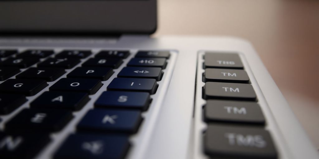 Close-up of Mac keyboard with TM symbol highlighted.