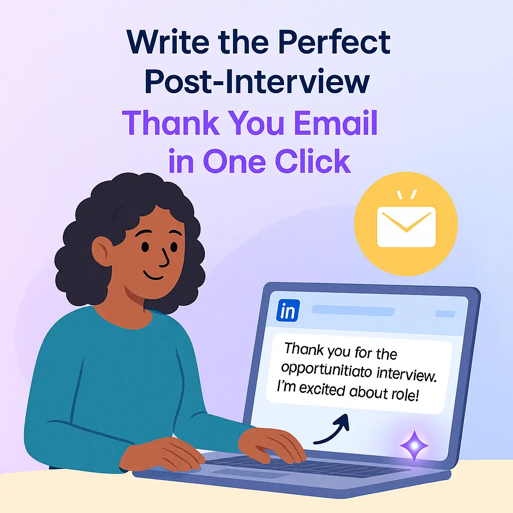 Illustration of Seekario's AI writing a professional and personalized thank-you email after an interview.