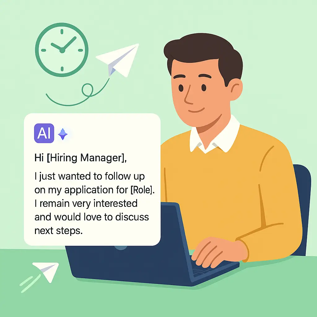 Example of a polite and professional job application follow-up email generated by Seekario's AI tool.