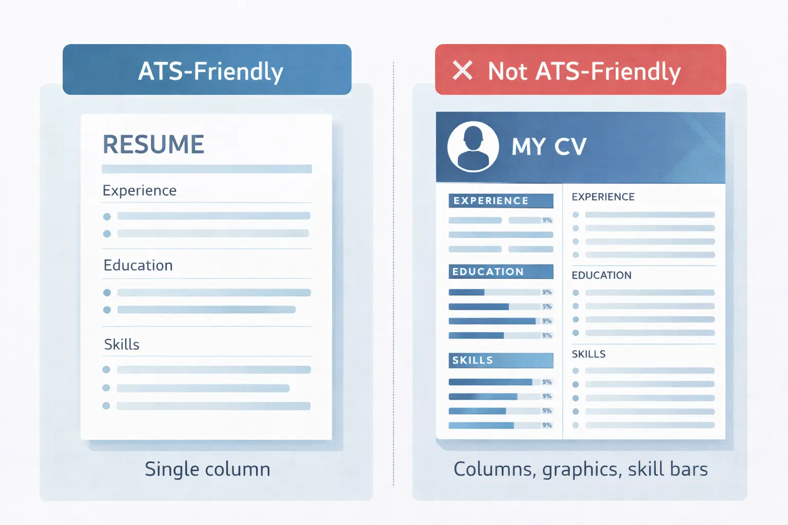A comparison of ATS-friendly vs ATS-unfriendly resume formatting
