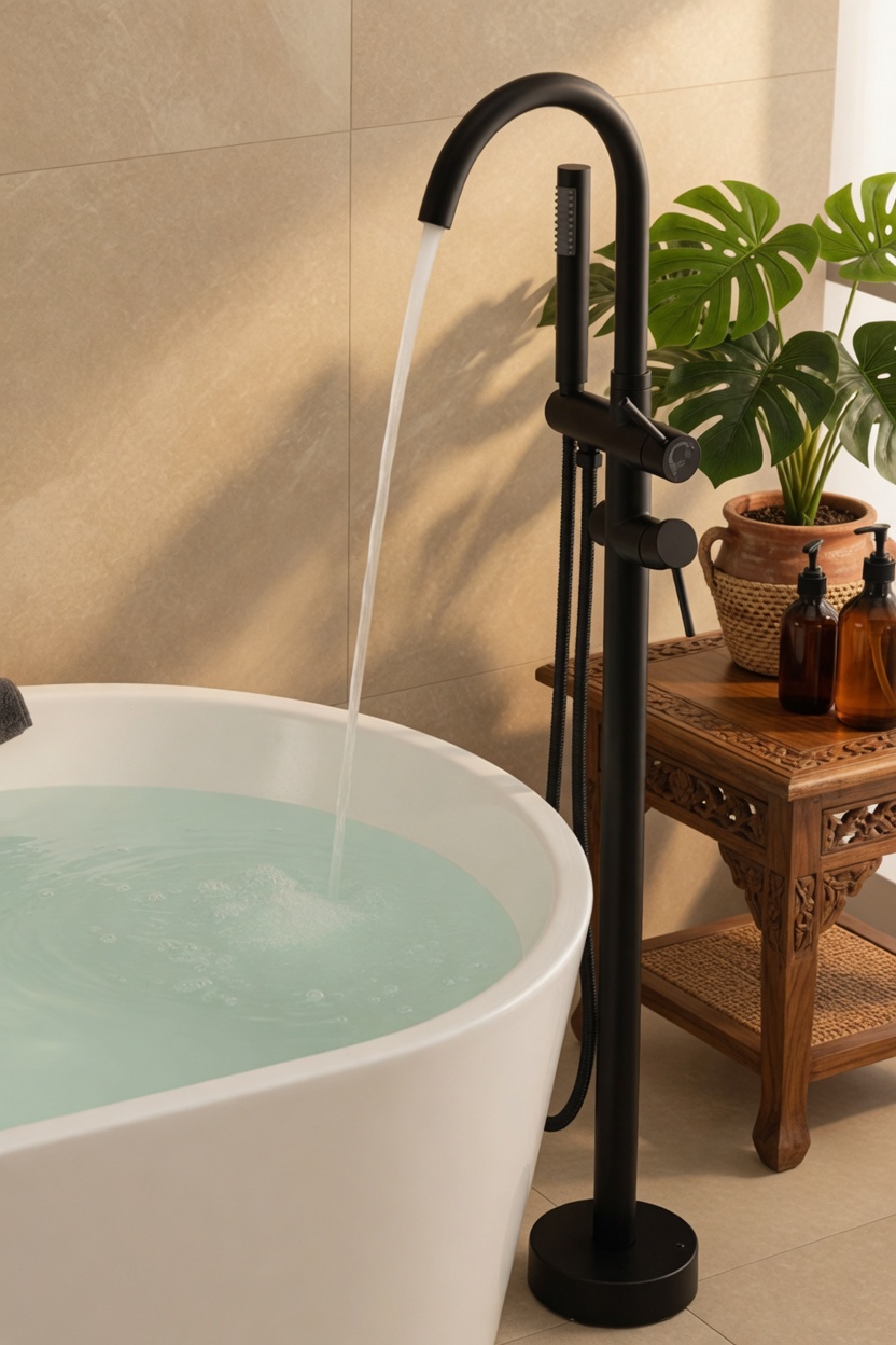 Free standing bathtub faucet