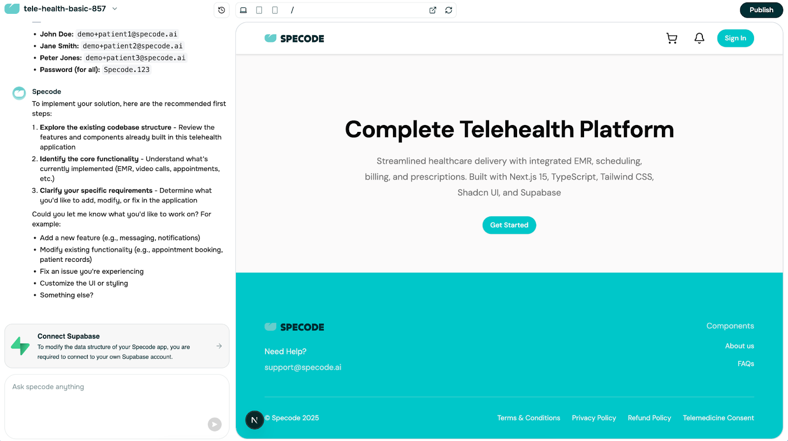 launch complete telehealth platform with specode