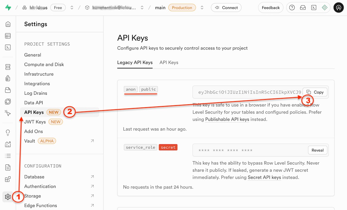 adding supabase API keys